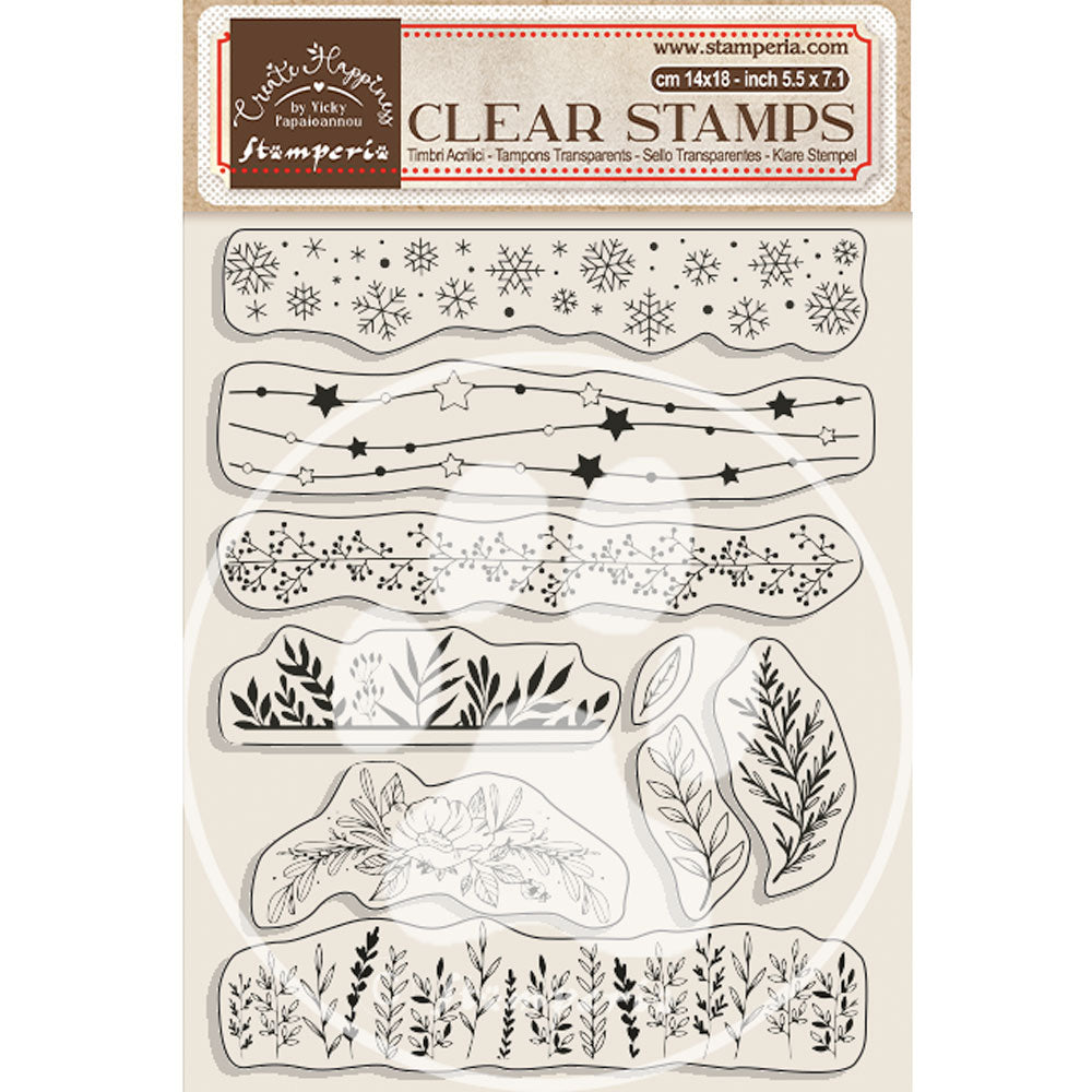 Stamperia Create Happiness Christmas Borders With Leaves Clear Stamps wtk176