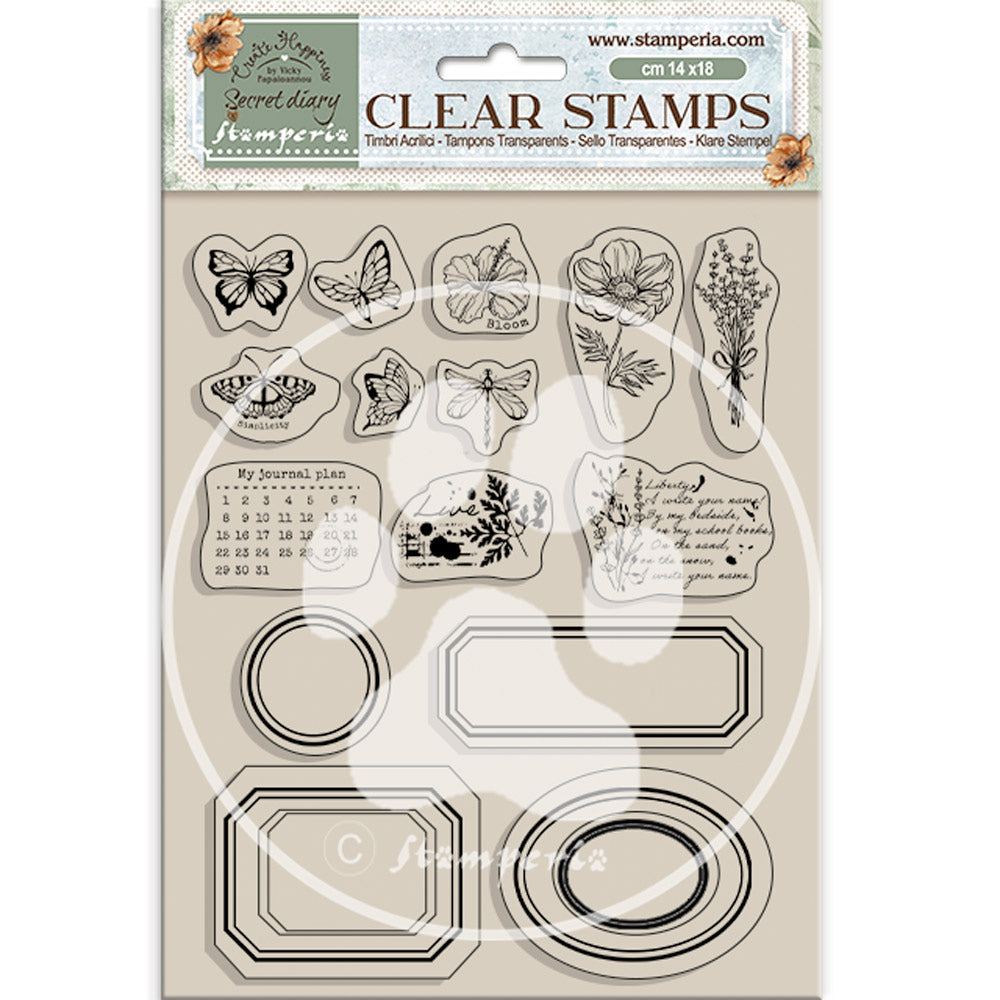 Stamperia Create Happiness Secret Diary Labels Clear Stamps wtk192