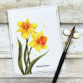 Colorado Craft Company Whimsy World Dancing Daffodils Clear Stamps ww978 watercolor