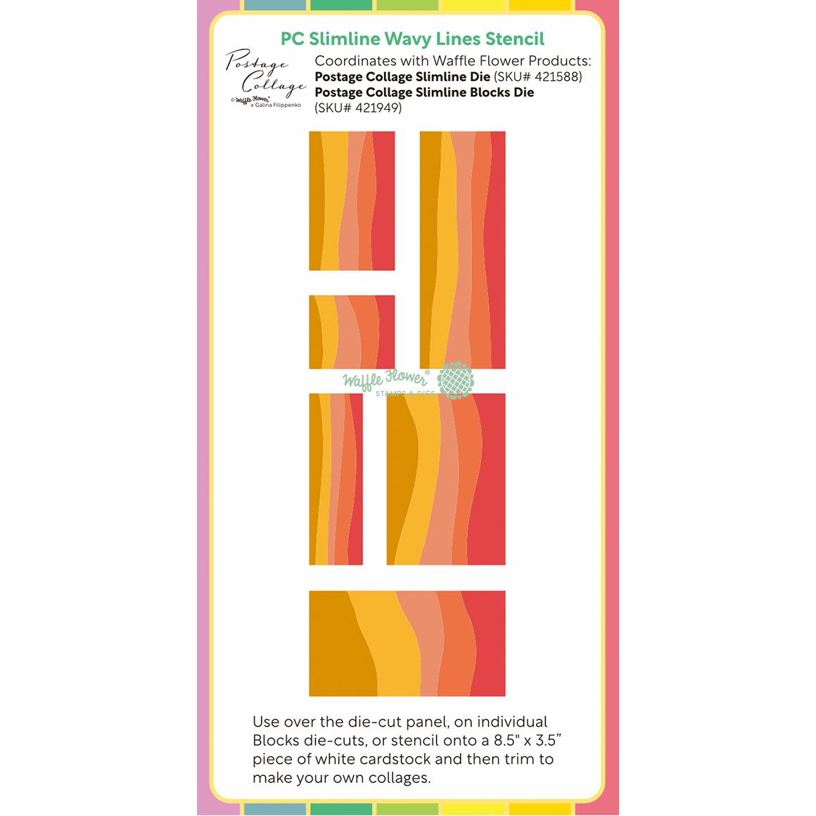 Waffle FLower Postage Collage Slimline Wavy Lines Stencils 422409 happy father's day image 1