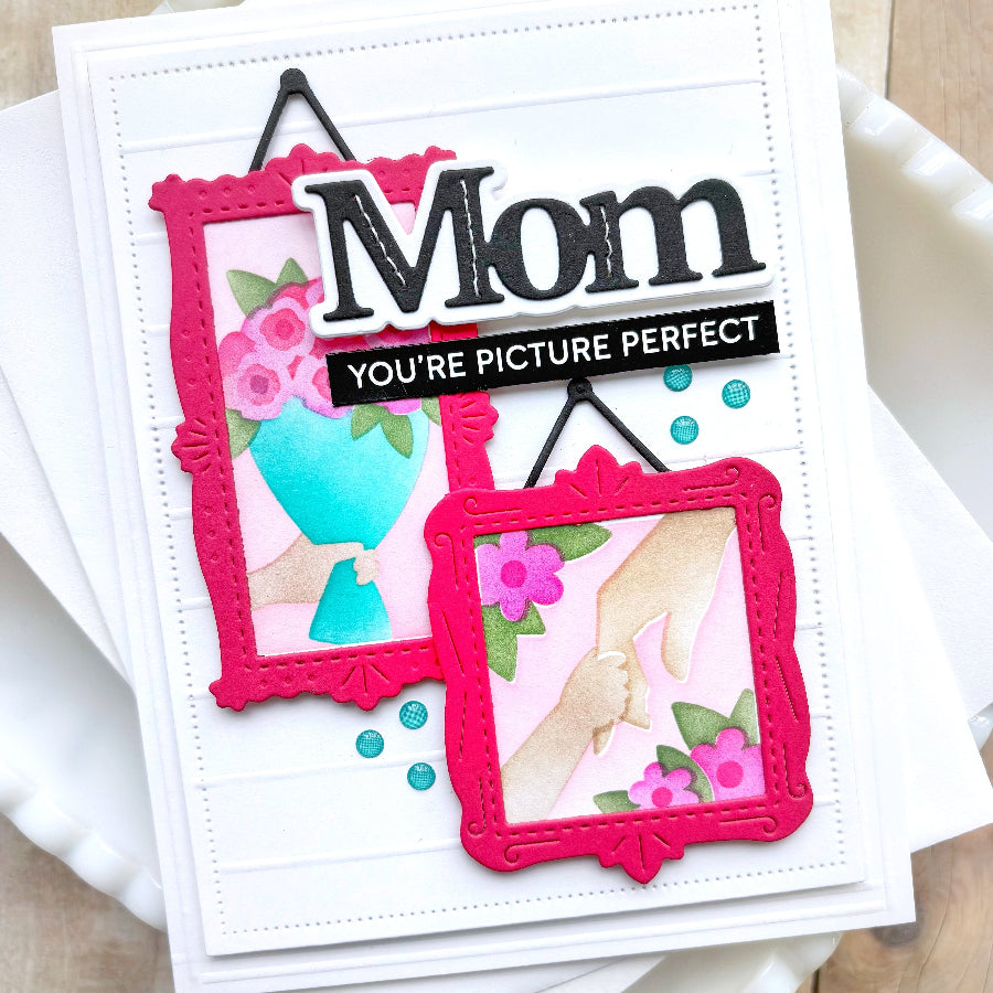 Waffle FLower Print Mom Word Dies 422454 holding hands