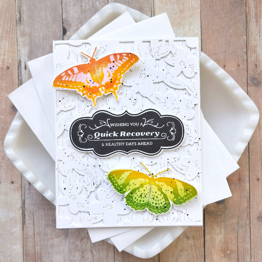 Waffle FLower Vintage Label 1 Dies 422056 butterfly
