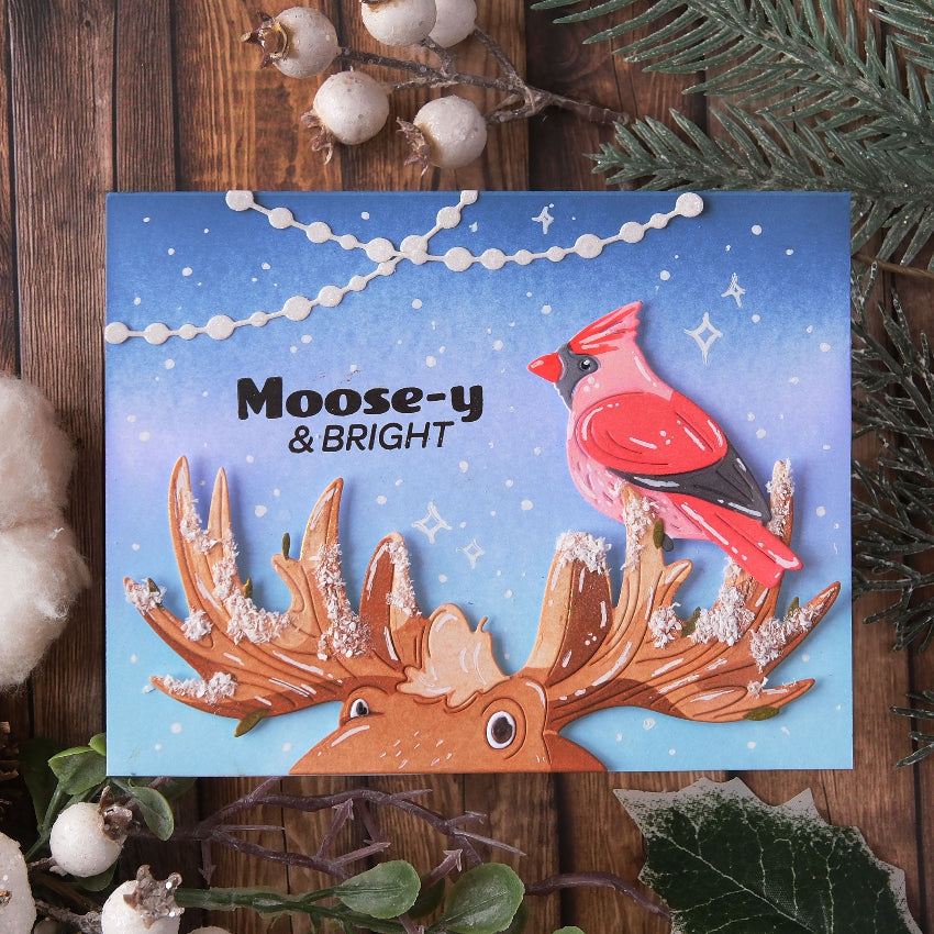Waffle Flower A-moose-ing Sentiments Clear Stamp and Piercing Die Set bird