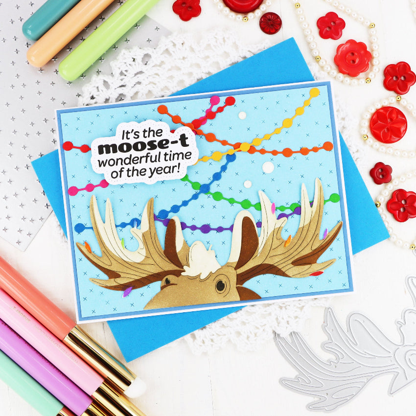 Waffle Flower A-moose-ing Sentiments Clear Stamp and Piercing Die Set streamers