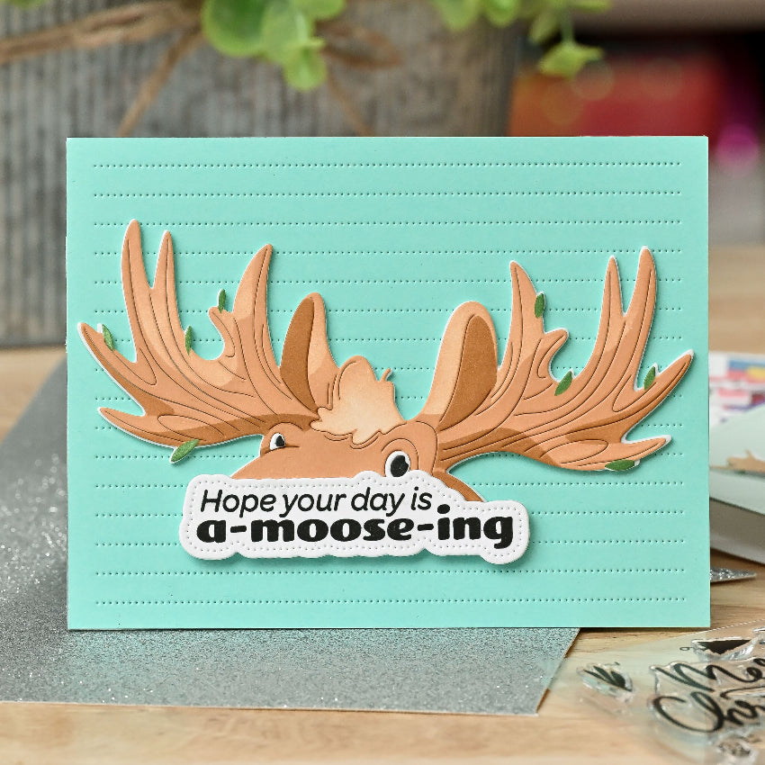 Waffle Flower A-moose-ing Sentiments Clear Stamps 422125 blue