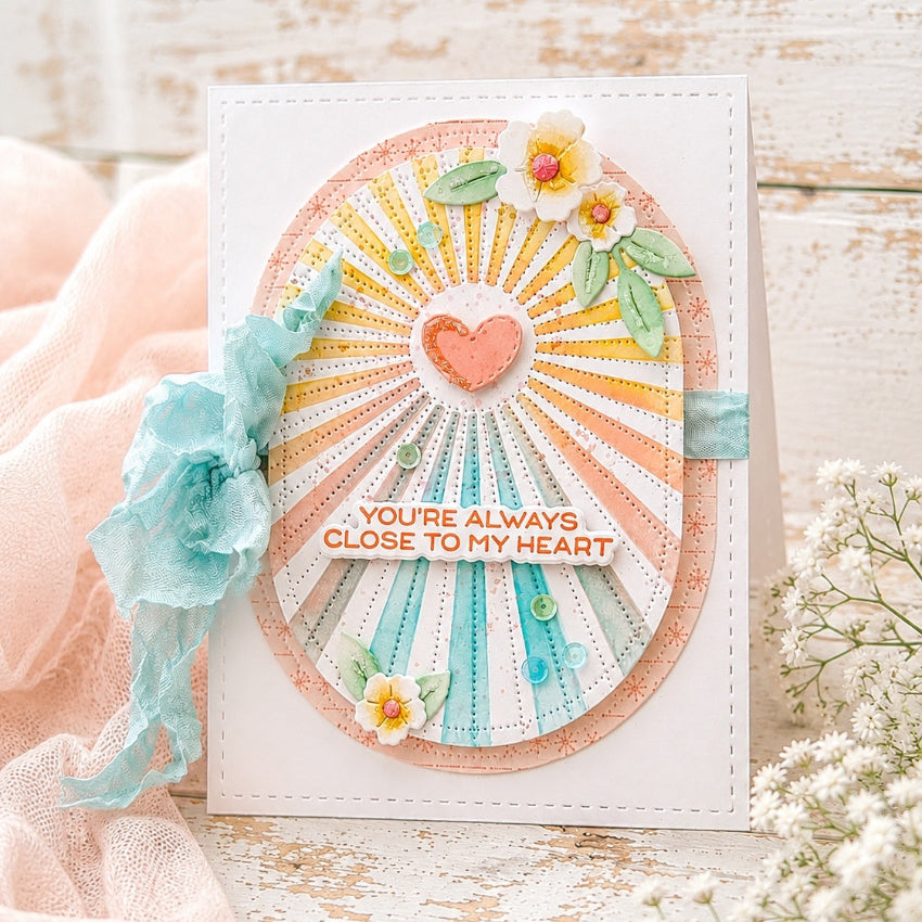 Waffle Flower A2 A6 A7 sized Sunburst Stencil 422514 close to my heart card