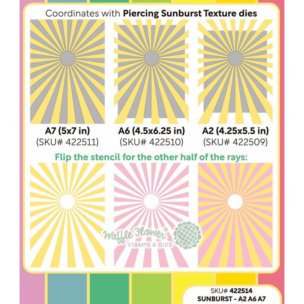 Waffle Flower A2 A6 A7 sized Sunburst Stencil 422514 how to use with dies guide