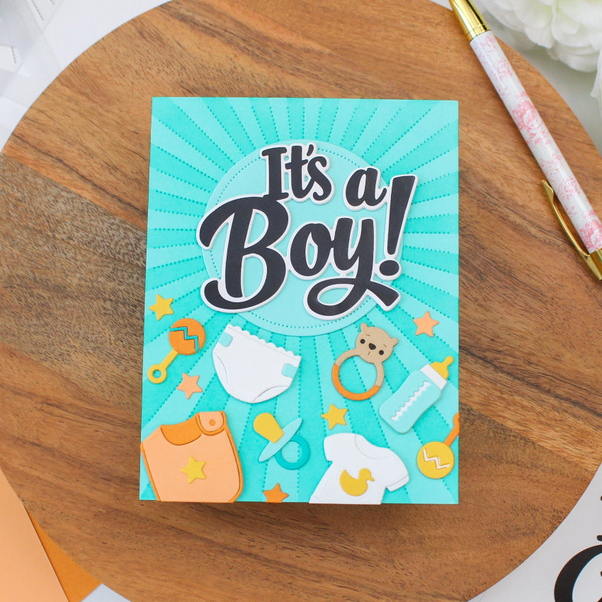 Waffle Flower A2 A6 A7 sized Sunburst Stencil 422514 it's a boy card