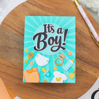 Waffle Flower A2 A6 A7 sized Sunburst Stencil 422514 it's a boy card