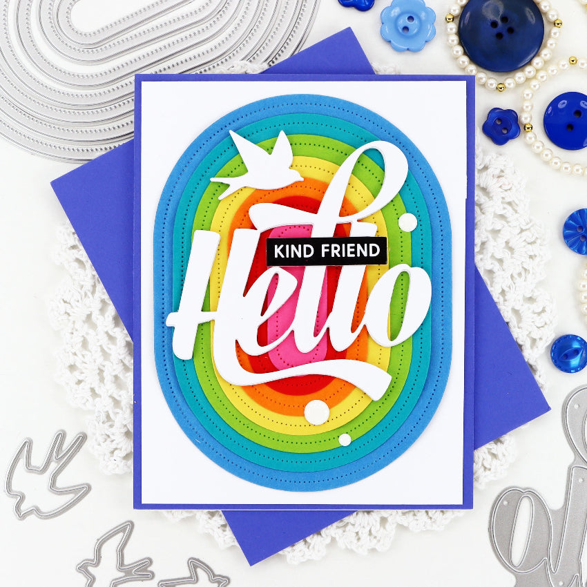 Waffle Flower A2 Piercing Elongated Ovals Dies 422504 hello kind friend card