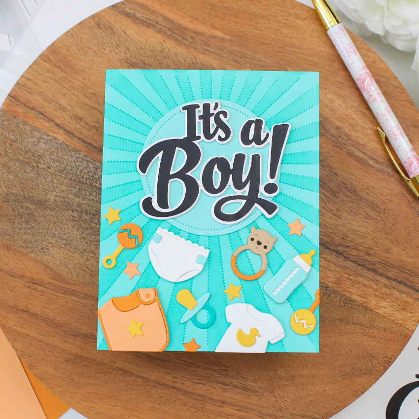 Waffle Flower A2 Piercing Sunburst Texture Die 422509 it's a boy card