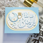 Waffle Flower A6 Piercing Elongated Ovals Dies 422505 it's a boy card