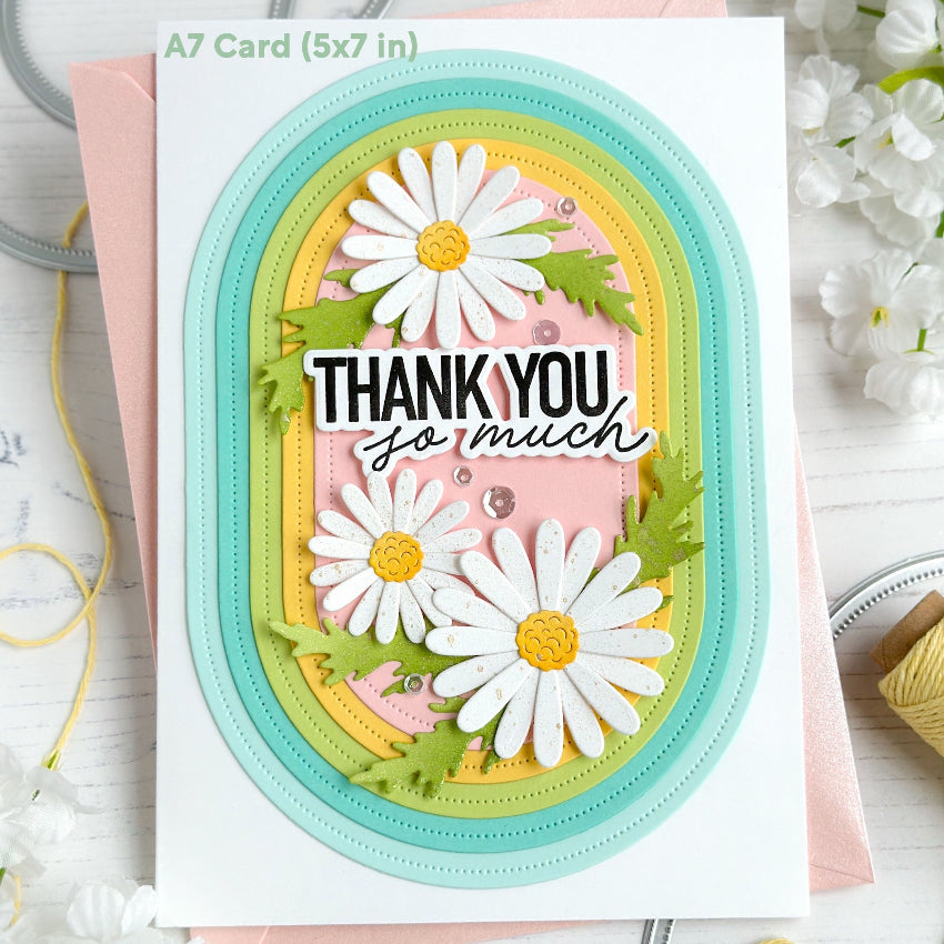 Waffle Flower A7 Piercing Elongated Ovals Dies 422506 thank you so much card