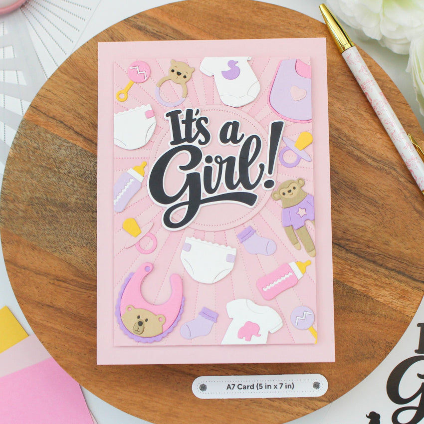 Waffle Flower A7 Piercing Sunburst Texture Die 422511 it's a girl card