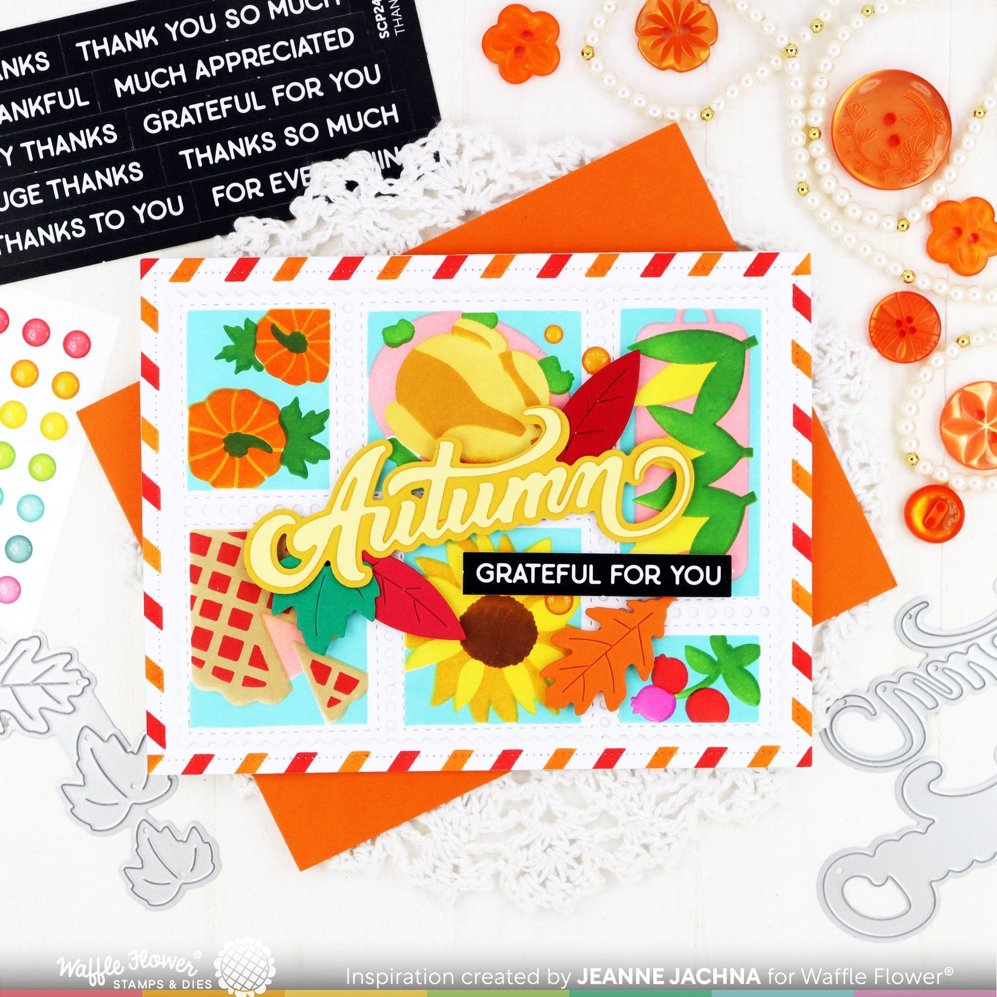 Waffle Flower Autumn Word Die 421844 corn