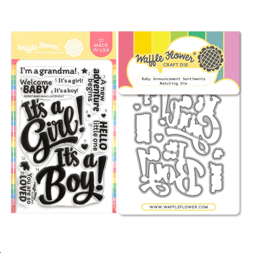 Waffle Flower Baby Announcement Sentiments Clear Stamp and Die Set