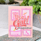 Waffle Flower Baby Announcement Sentiments Matching Dies 422528 pink picture frames card