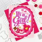 Waffle Flower Baby Announcement Sentiments Matching Dies 422528 pink red it's a girl card