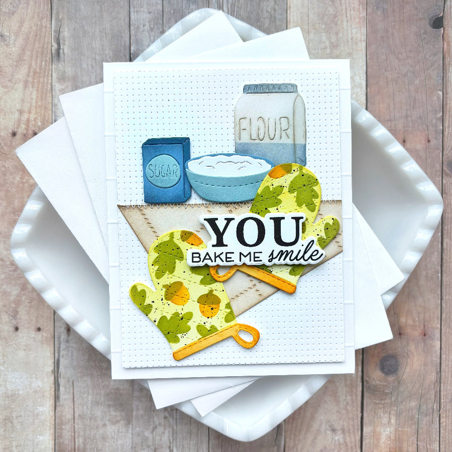 Waffle Flower Baked with Love Sentiments Clear Stamps 422261 oven mitts