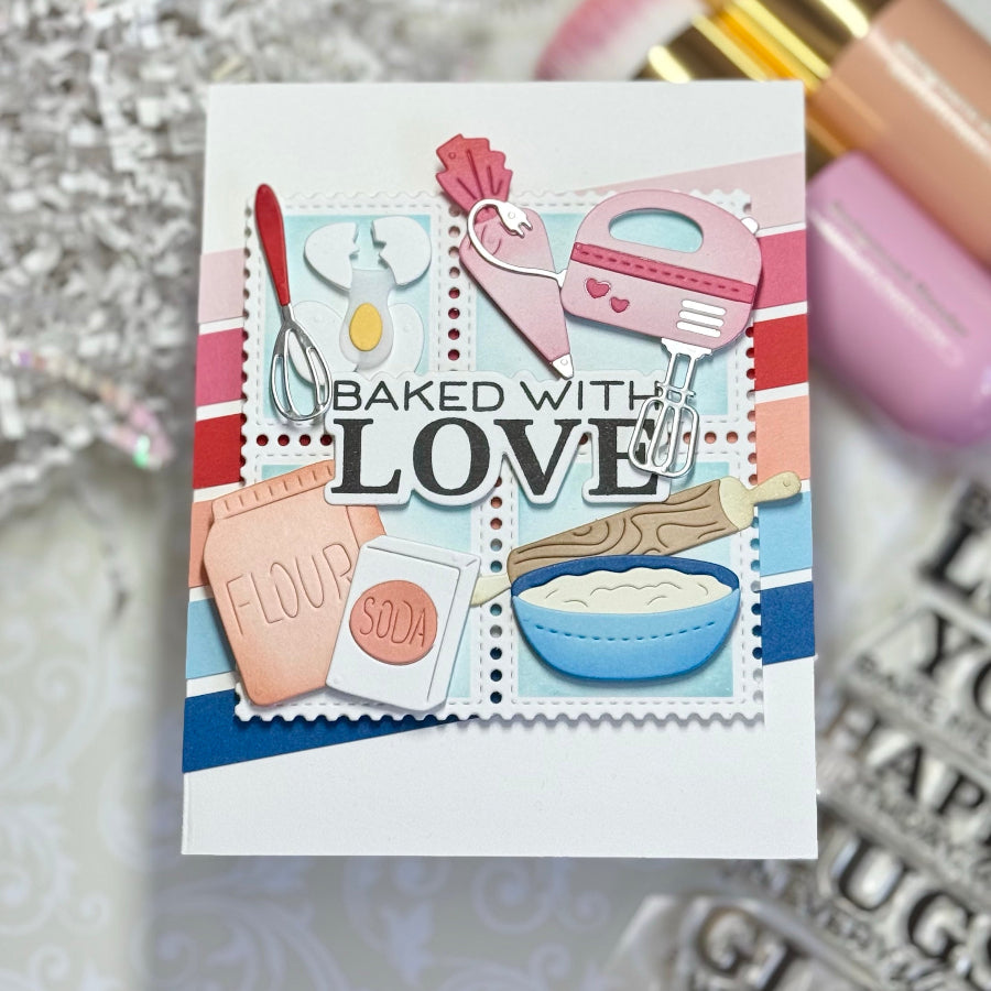 Waffle Flower Baked with Love Sentiments Matching Dies 422262 stripes
