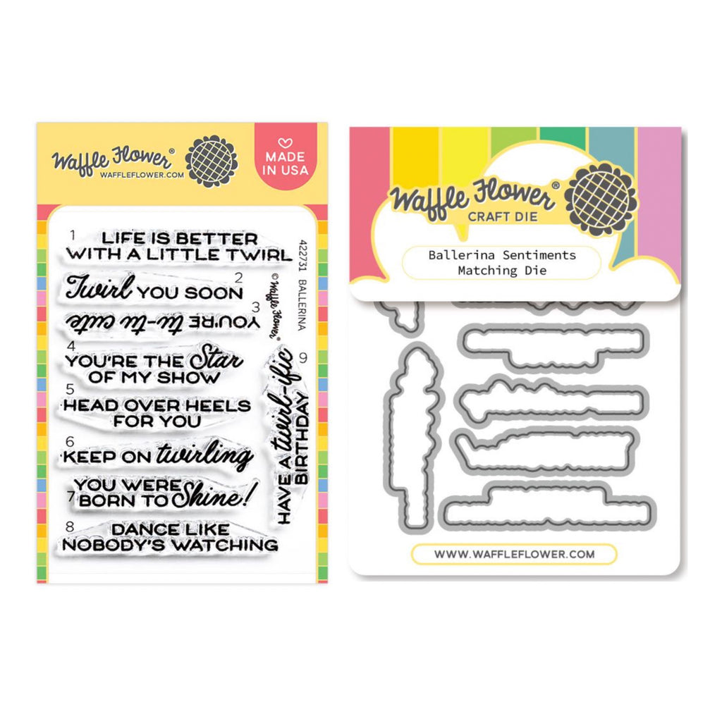 Waffle Flower Ballerina Sentiments Clear Stamp and Die Set