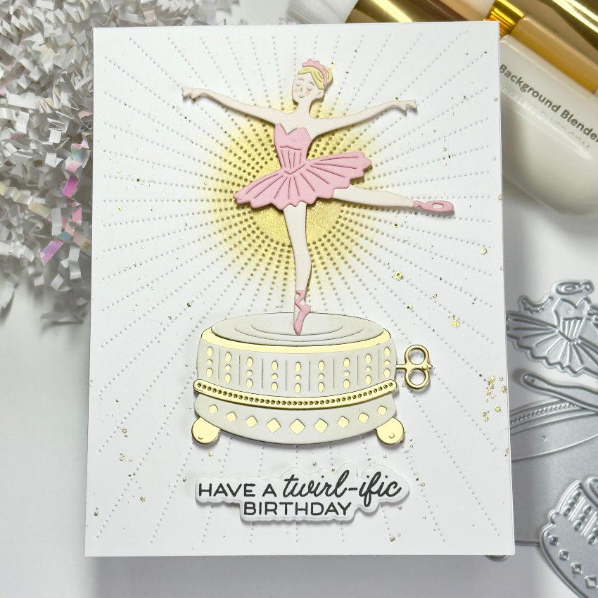 Waffle Flower Ballerina Sentiments Matching Dies 422732 golden rays card