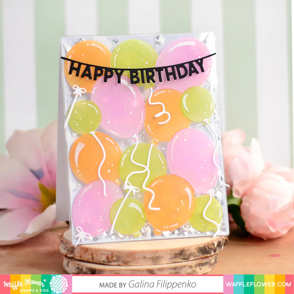 Waffle Flower Balloon Background Die and Stencil Trio Set happy birthday