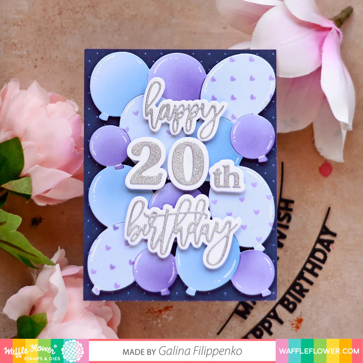 Waffle Flower Balloon Background Die and Stencil Trio Set purple