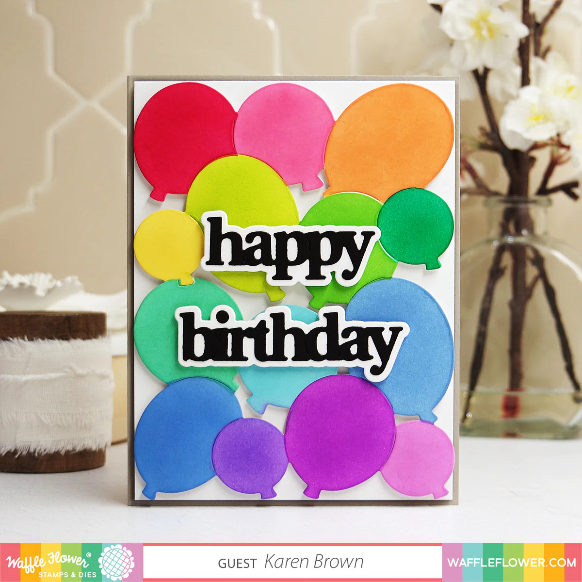 Waffle Flower Balloon Background Die and Stencil Trio Set rainbow
