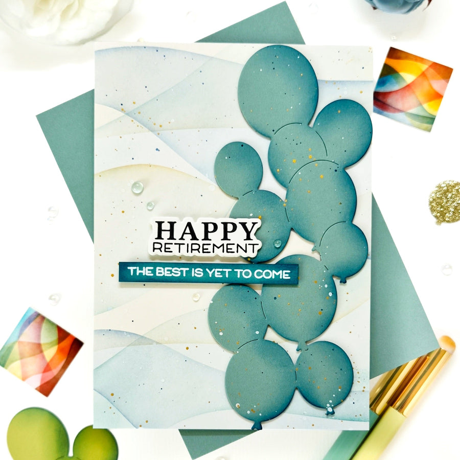 Waffle Flower Balloon Cluster Dies 422568 happy retirement card