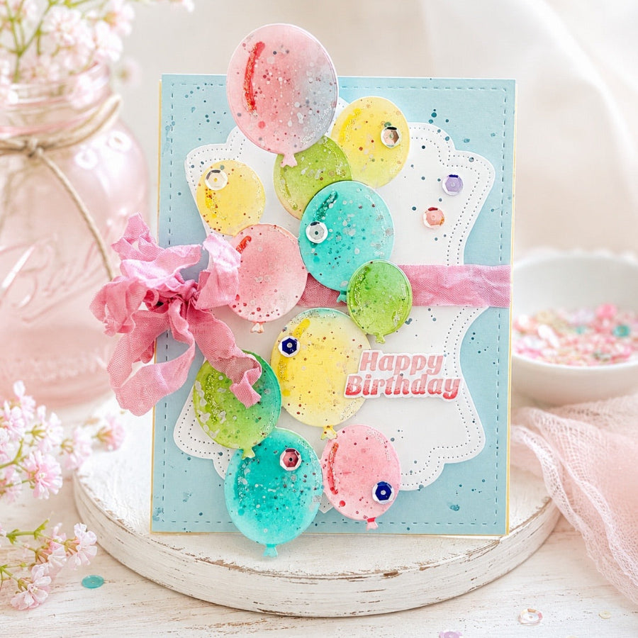 Waffle Flower Balloon Cluster Dies and Stencil Set happy birthday card