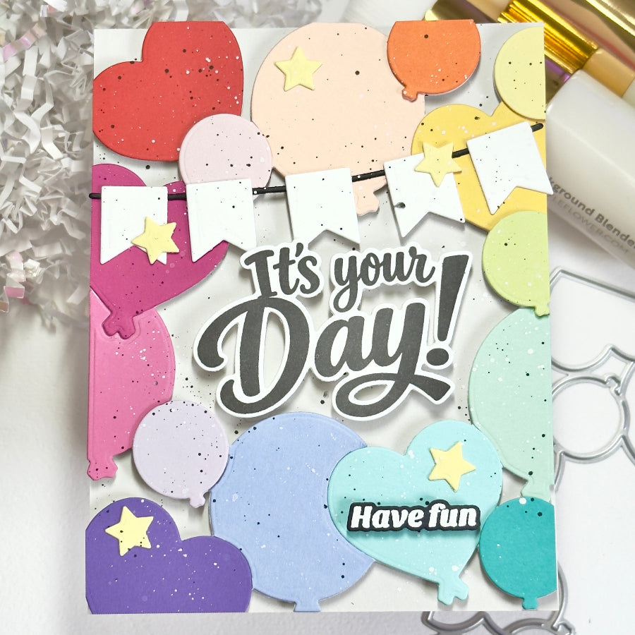 Waffle Flower Balloon Frame Dies 422573 paint splatter balloons card