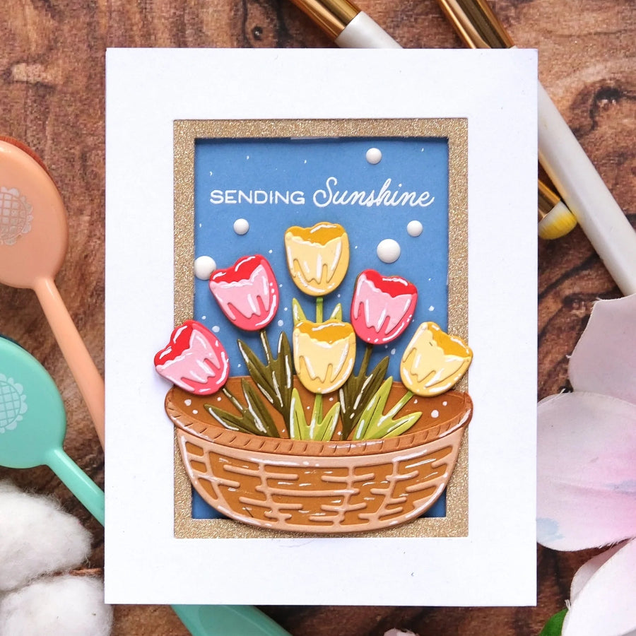 Waffle Flower Basketful Base Dies 422374 glitter frame