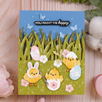 Waffle Flower Basketful Sentiments Clear Stamp and Die Set painting easter eggs