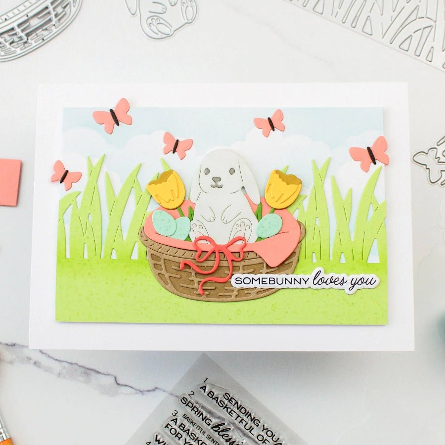 Waffle Flower Basketful Sentiments Clear Stamps 422371 butterflies