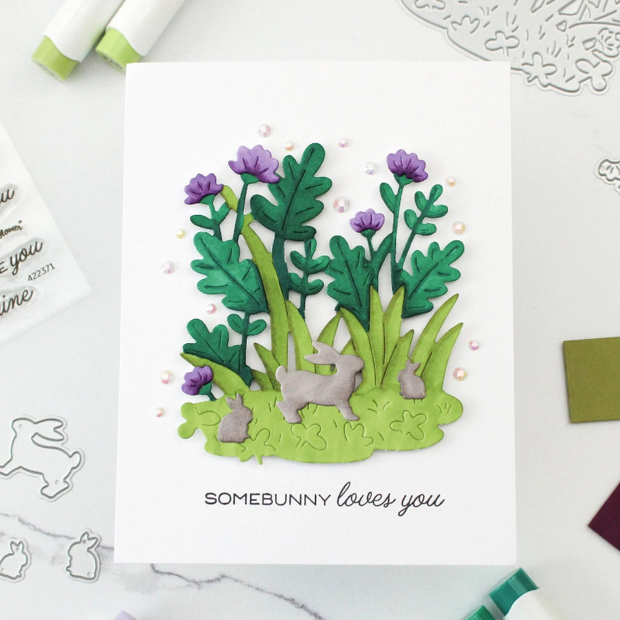 Waffle Flower Basketful Sentiments Clear Stamps 422371 purple flowers