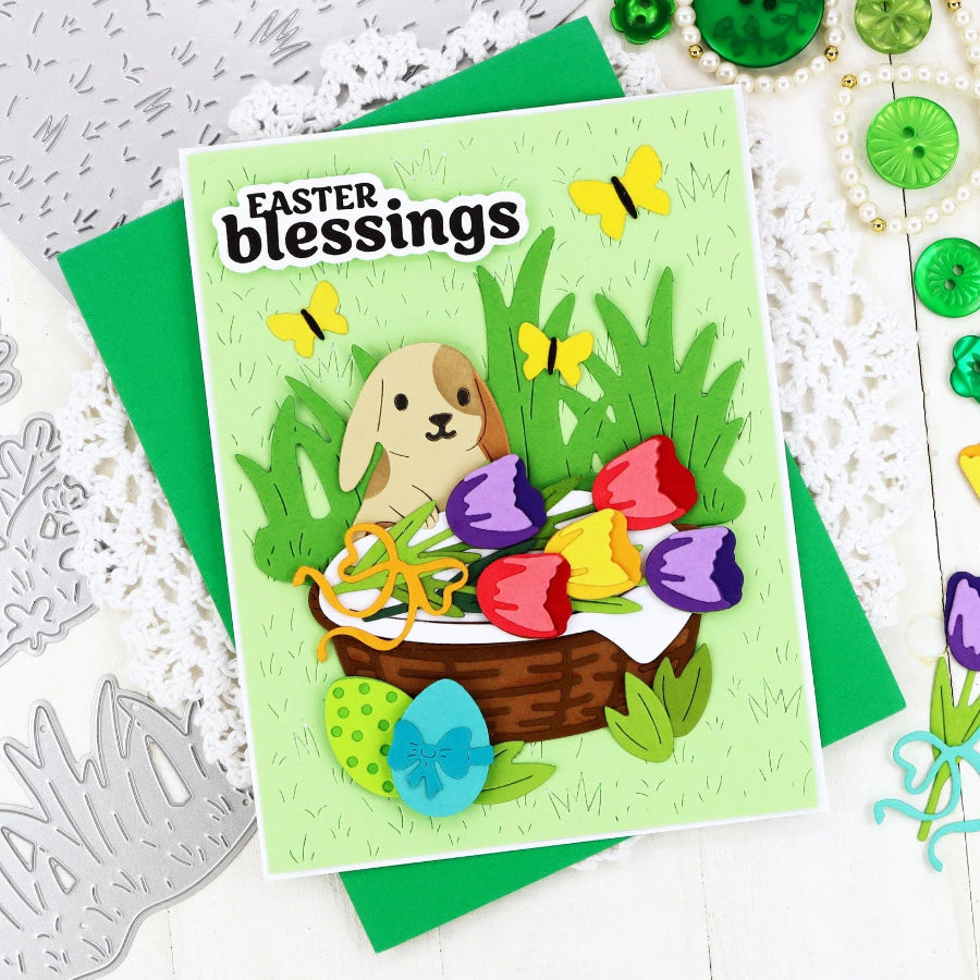 Waffle Flower Basketful of Bunny Duo Die-n-stencil 422375 easter blessings