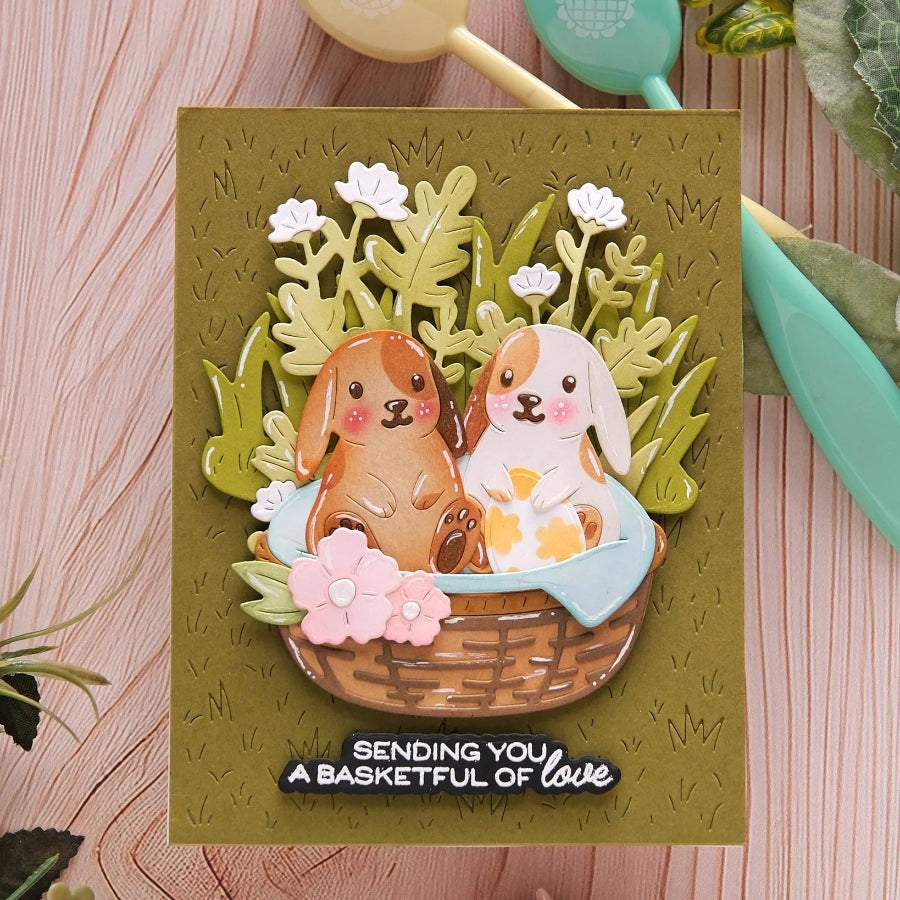 Waffle Flower Basketful of Bunny Duo Die-n-stencil 422375 lots of green
