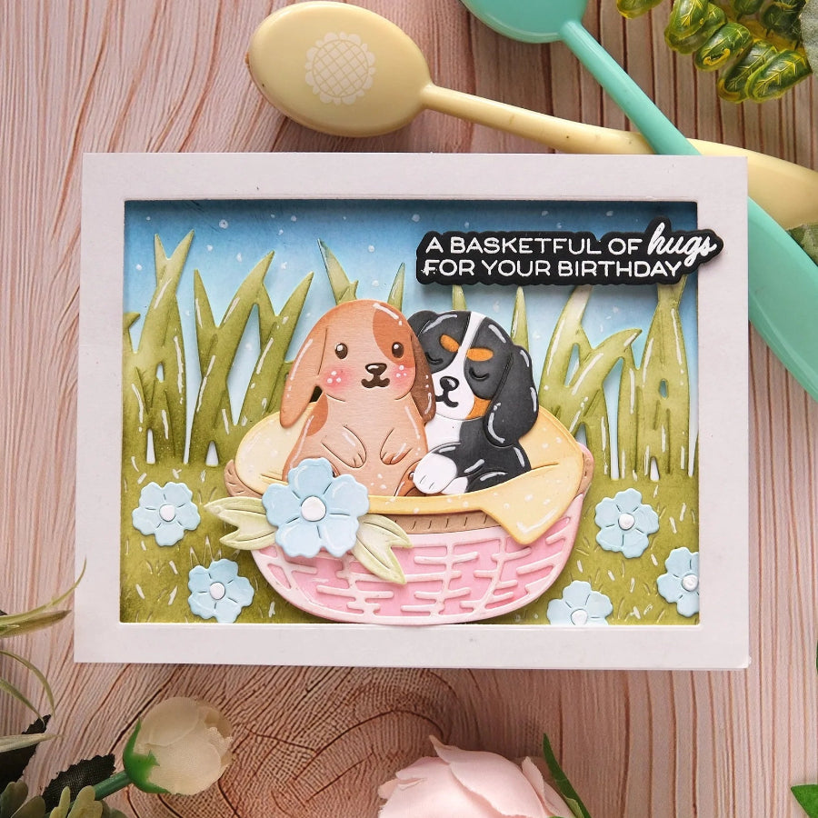 Waffle Flower Basketful of Puppies Die-n-stencil 422376 puppy and bunny