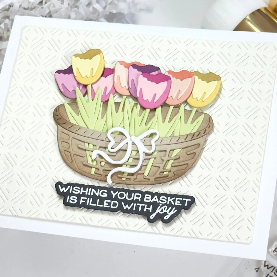 Waffle Flower Basketful of Puppies Die-n-stencil and Basketful Base Die Set wishing you joy