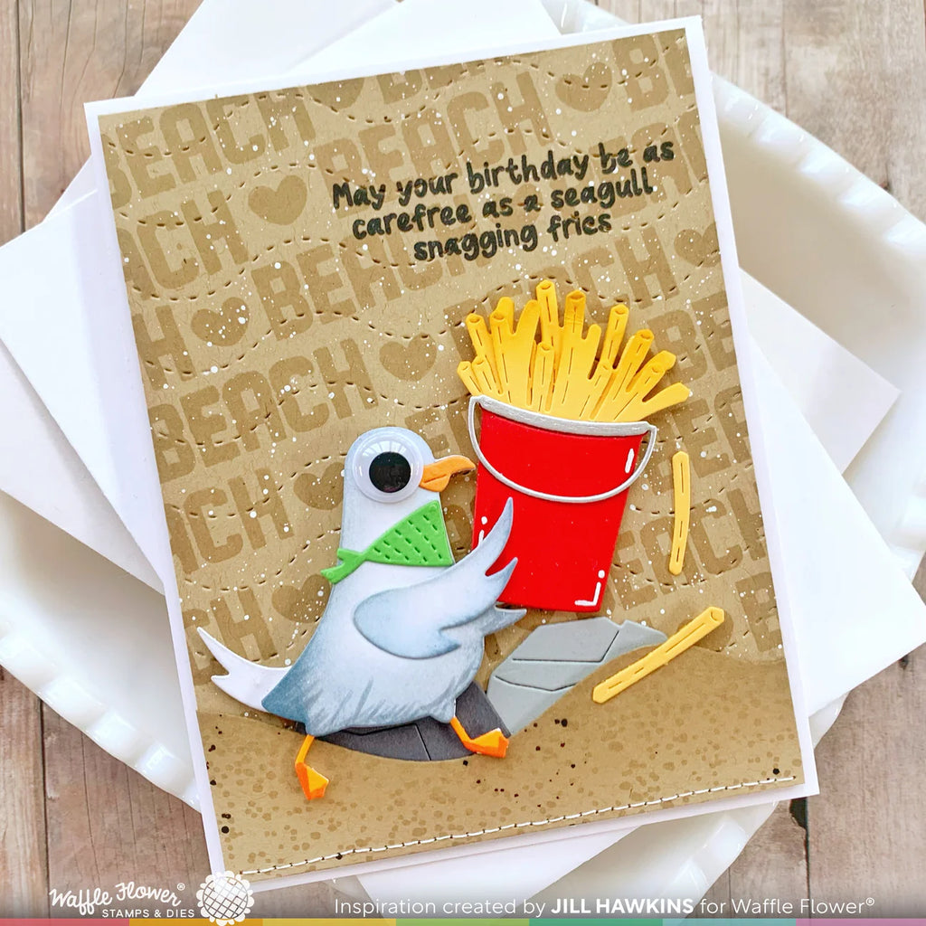 Waffle Flower Beach Tote Clear Stamp and Die Set wfc1717 fries