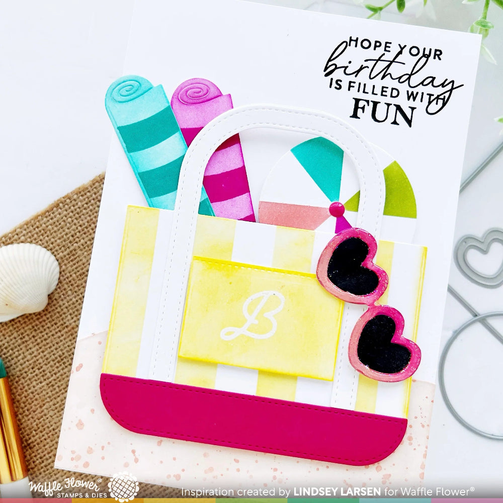 Waffle Flower Beach Tote Dies 421718 happy birthday