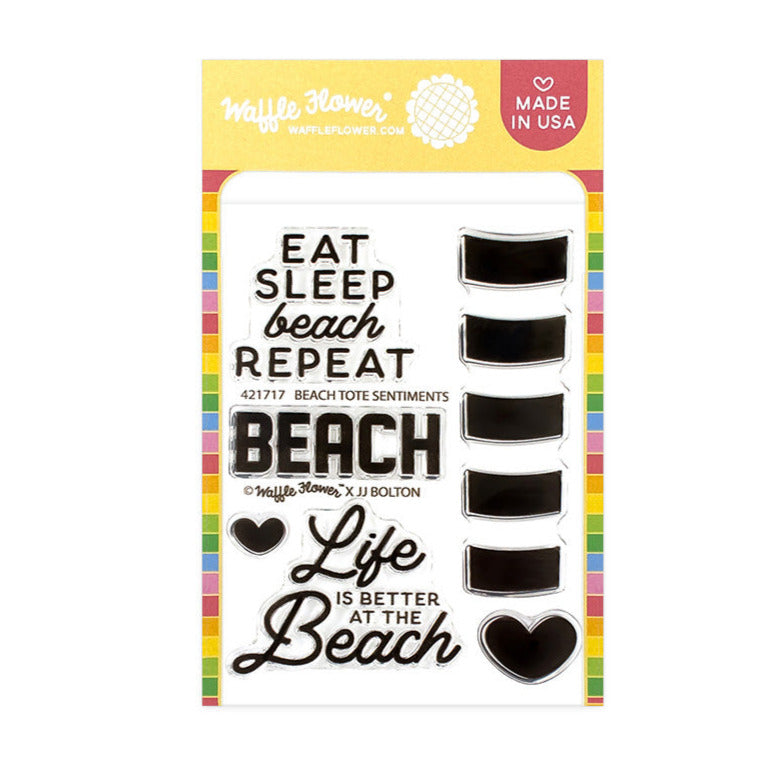 Waffle Flower Beach Tote Sentiments Clear Stamps 421717