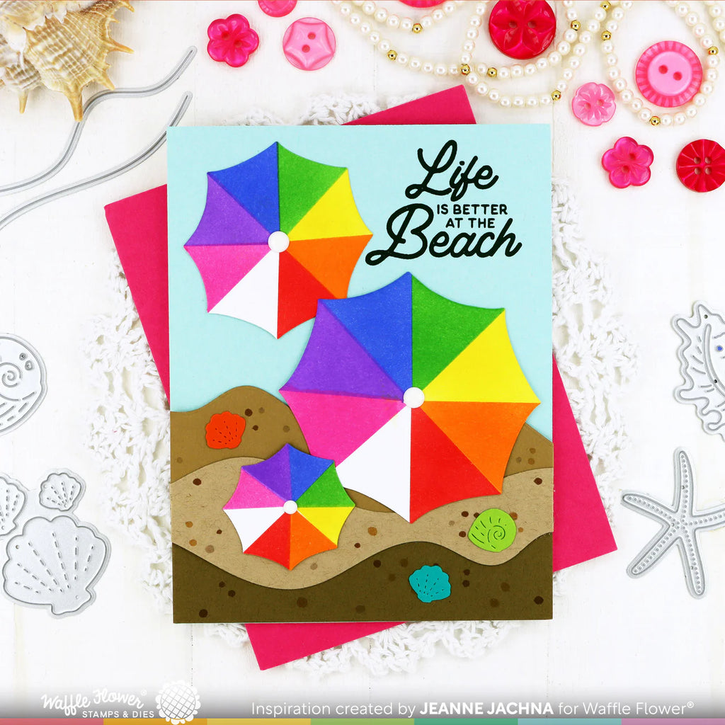 Waffle Flower Beach Tote Sentiments Clear Stamps 421717 umbrellas