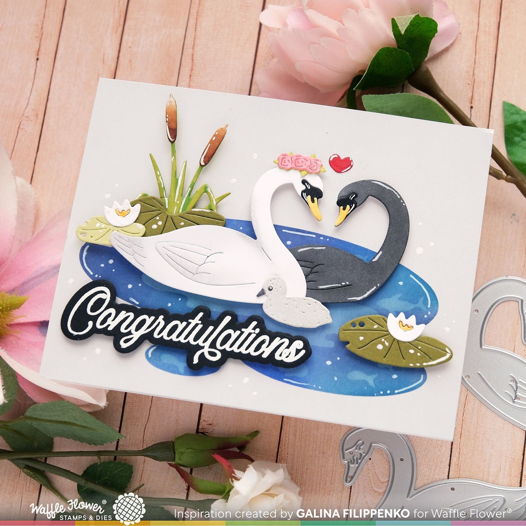 Waffle Flower Best Wishes Clear Stamps 421905 swans