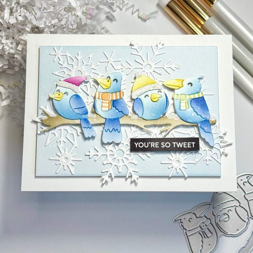 Waffle Flower Birdie Friends in Winter Die and Stencil Set blue