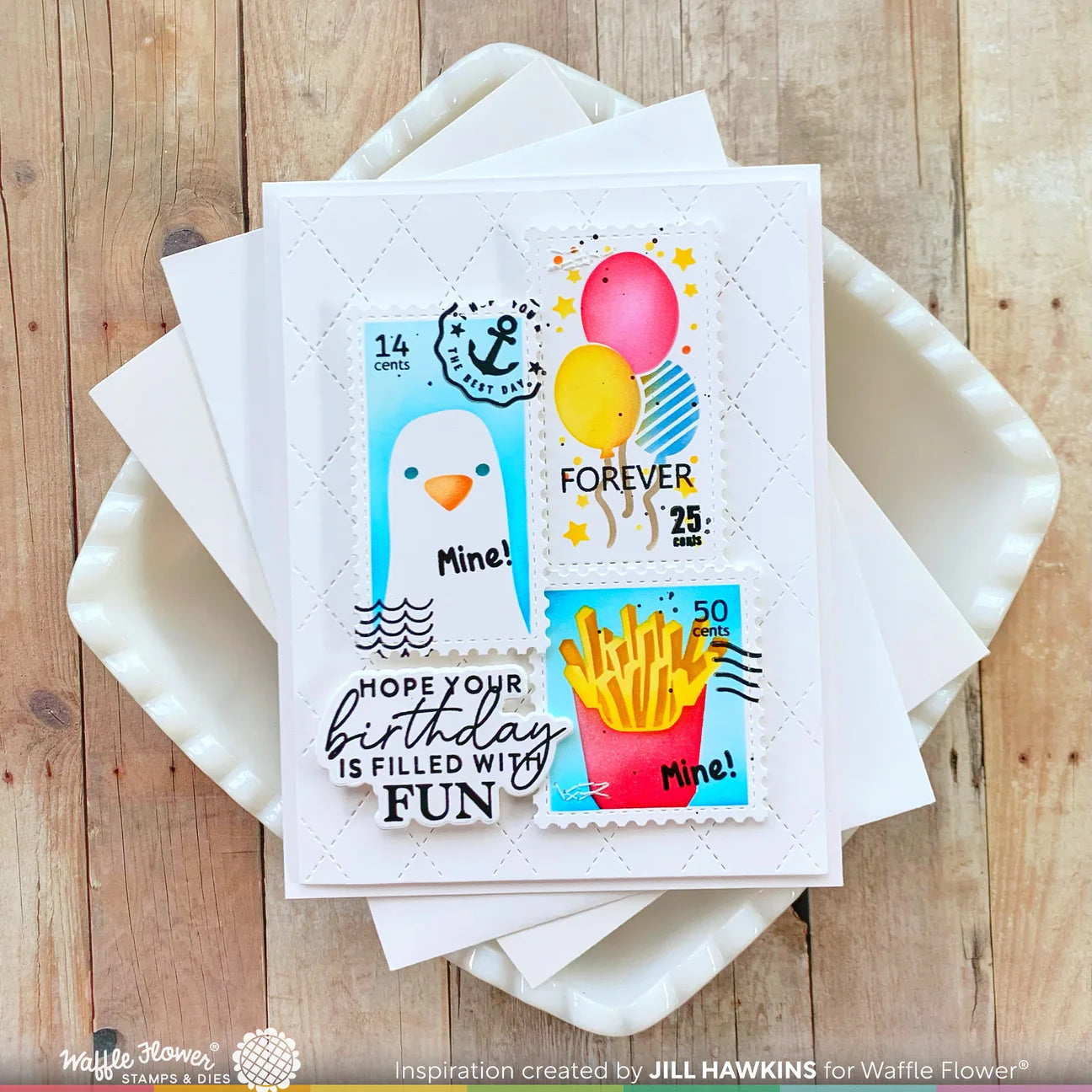 Waffle Flower Birthday Wishes Clear Stamp and Die Set wfc1721 postage stamps