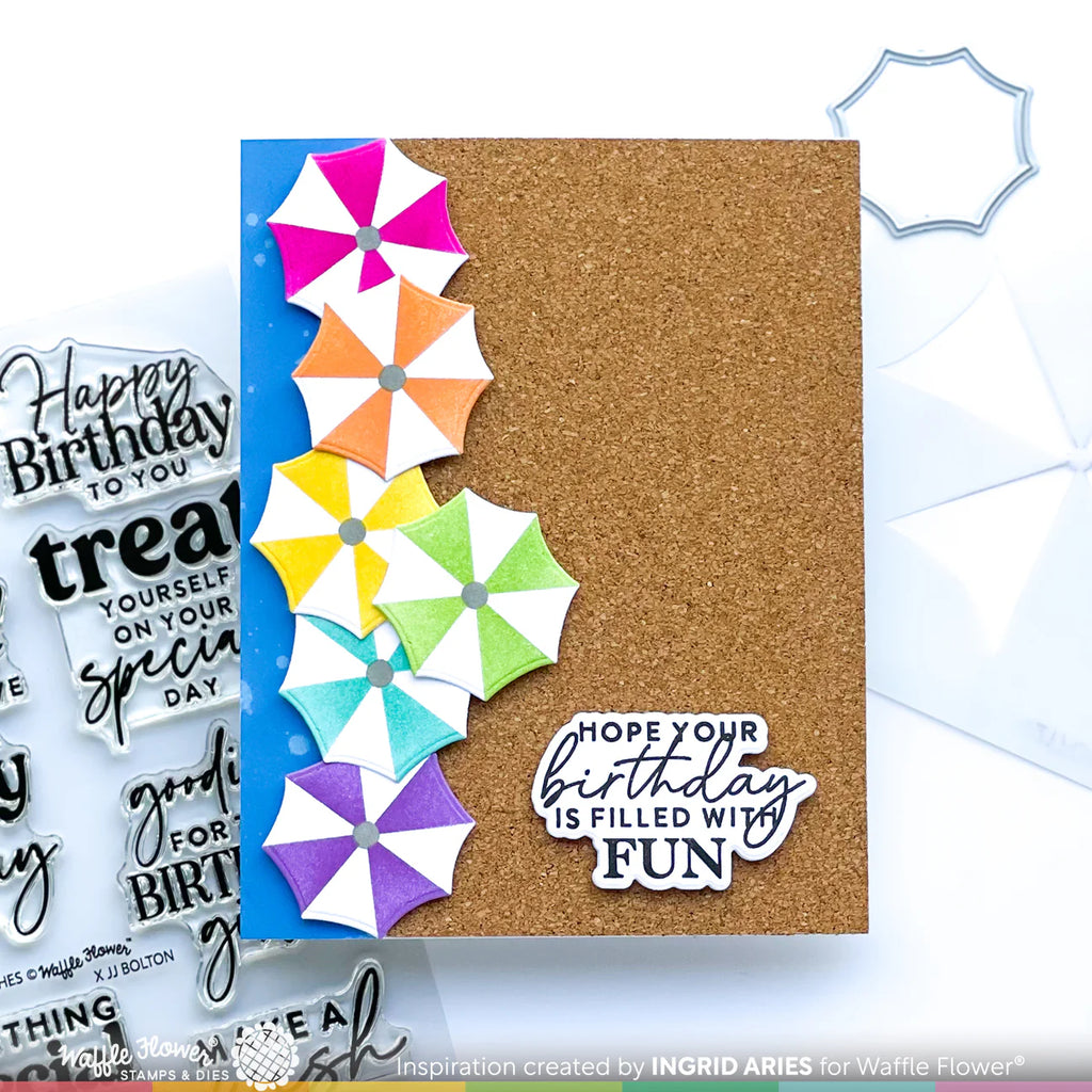 Waffle Flower Birthday Wishes Clear Stamp and Die Set wfc1721 umbrellas