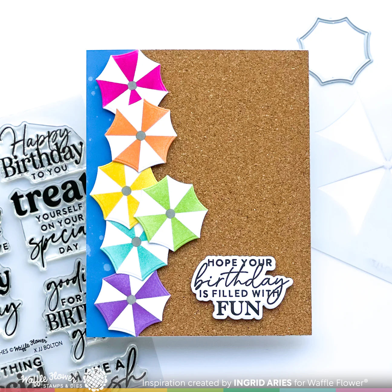 Waffle Flower Birthday Wishes Clear Stamp and Die Set wfc1721 umbrellas