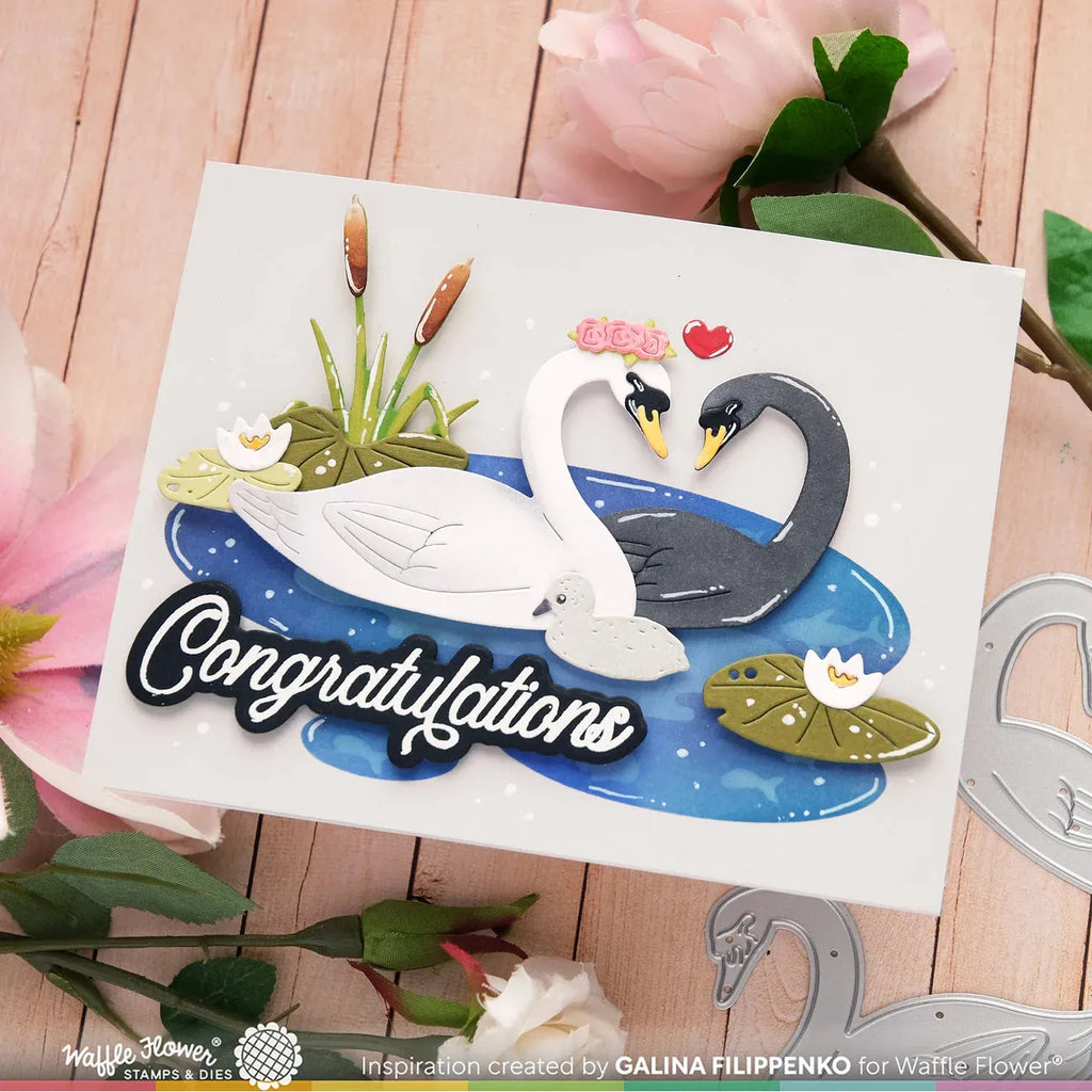 Waffle Flower Birthday Wishes Clear Stamps 421721 swans